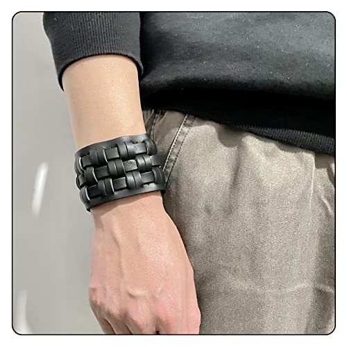 Image of Punk Rock Snap Bracelet Braided Wide Leather Wristband Arm Cuff Bracelet