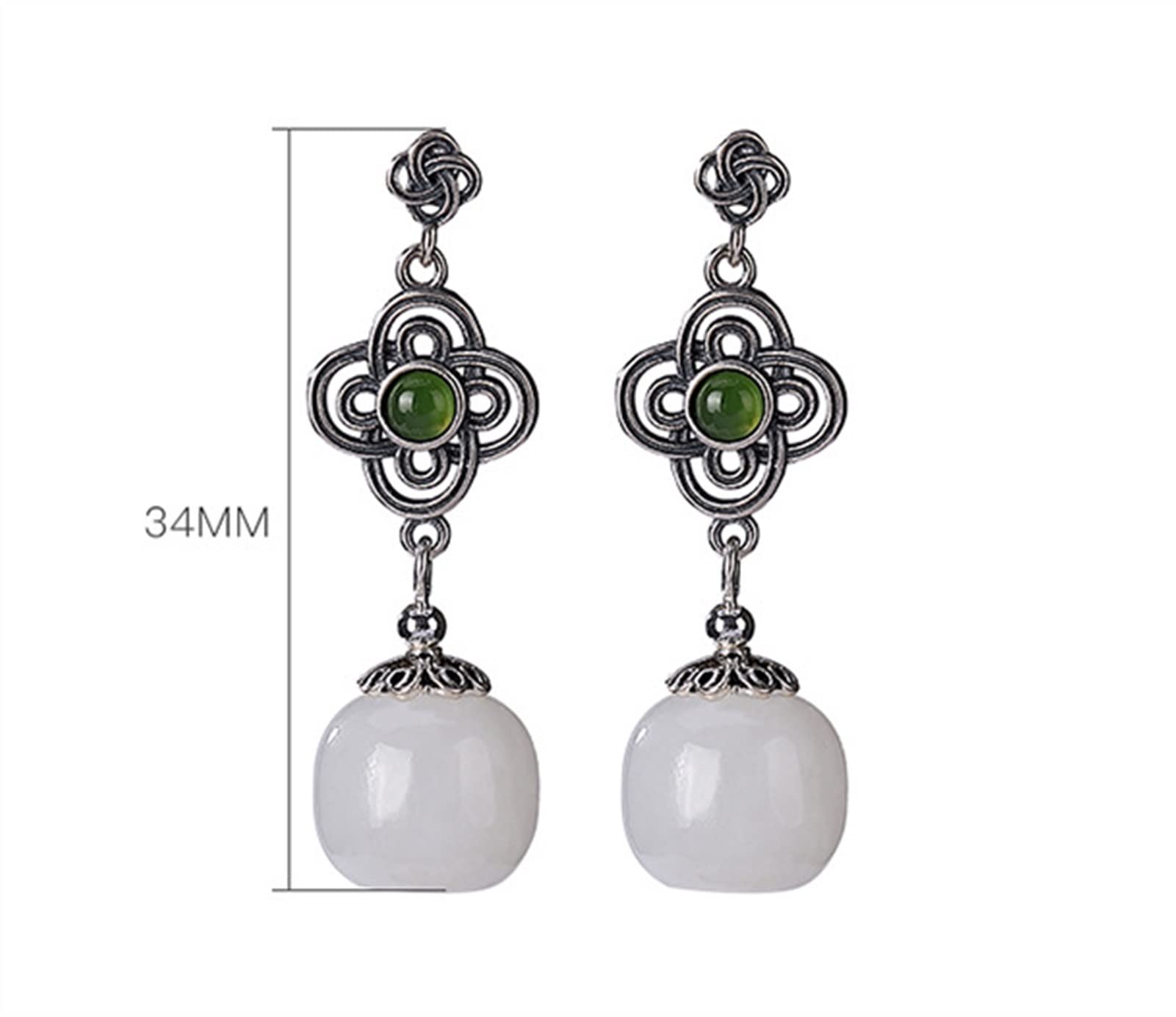Pendientes de plata S925 con cuentas de barril de jade hetiano para mujer, pendientes para novia