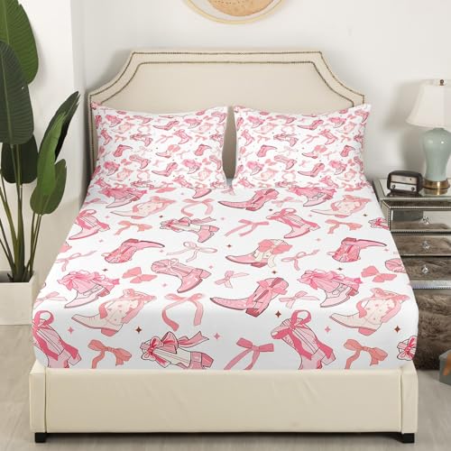 Parure de lit rose étoilé pour lit double avec drap-housse et draps - 4
