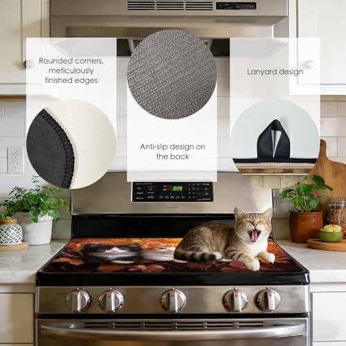 Image of Nuxovilar Kittens Leaves Stove Cover Diatom Mud 20.47x28.34 In | Glass Protector Countertop Mat Counter Saver Cooktop Cover Kitchen Home Dining Area Room (Kittens Autumn Leaves)