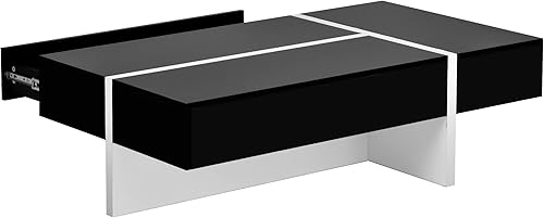 Miniatura 9 de Polibi Mesa de centro rectangular de 45 pulgadas de largo con cajón grande mesa de cóctel moderna de superficie de alto brillo mesa central para