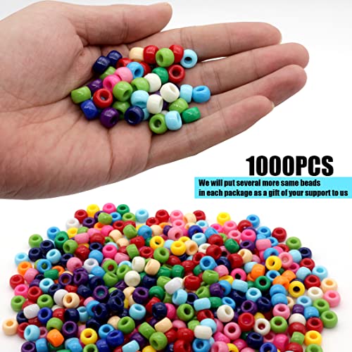 Image of 1000Pcs Pony Beads Bracelet 9mm Rainbow Plastic Barrel Pony Beads for Necklace,Hair Beads for Braids,Key Chain,Jewelry Making (Multicolor)