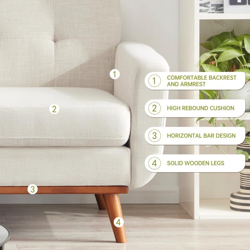 Image of LEGACY OF COMFORT Carmencita 65 inch Square Arm Loveseat 2 Seater Sofa Two Seater Sofa for Living Room Guest Room Hotels Office (Beige)
