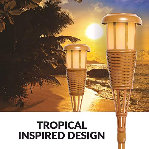 Newhouse Lighting FLTORCH8 LED Island Torch Solar-Powered Flickering Dancing Flame Effect, Waterproof Outdoor Landscape Lighting, Bamboo Finish, 8-Pack - Thumbnail 2