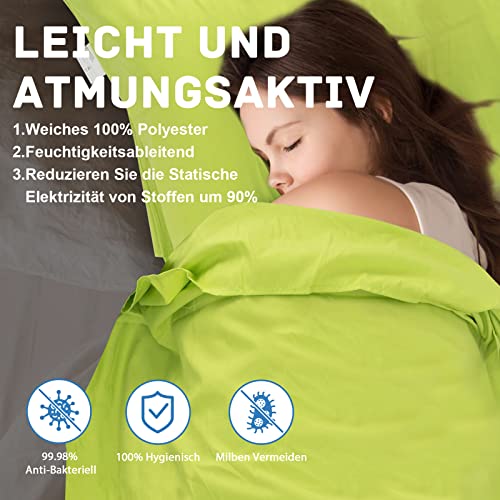 JAICOM Hüttenschlafsack, Ultraleichter Seideschlafsack für Reise, 2in1 Hüttenschlafsack, Bequemer und Weicher Schlafsack kleines Packmaß aus Mikrofaser, Ideal für Rucksackreise, Hotels