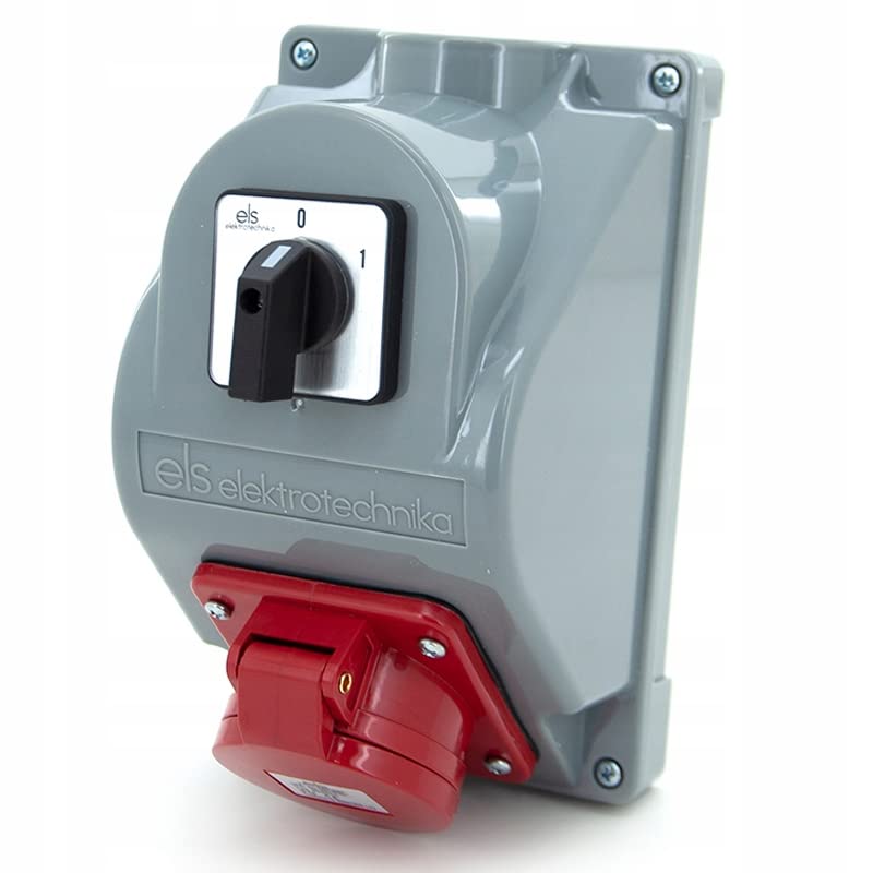 ELS Elektrotechnika Distributore di corrente da parete, con 1 presa CEE 32A e interruttore 0-1. Distributore di corrente cablato, pronto per il collegamento per interni ed esterni