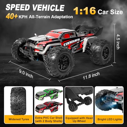 Image of 1:16 Scale All-Terrain RC Car for Adults - 40+KM /H High Speed 4WD Off-Road Remote Control Truck with 2 Rechargeable Batteries, 2.4GHz Electric Toy Vehicle Gift for Teens and 14+ (1:16 Scale)