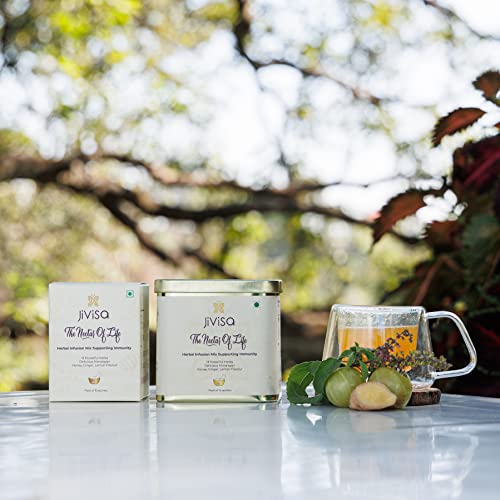 Image of JiViSa The Nectar of Life Herbal Infusion Mix - 13 Powerful Herbs with Honey, Ginger & Lemon Flavour | Immunity Booster Kadha Tea Mix | Sugar-Free Diabetic Friendly Herbal Drink (75 g Tin Pack)