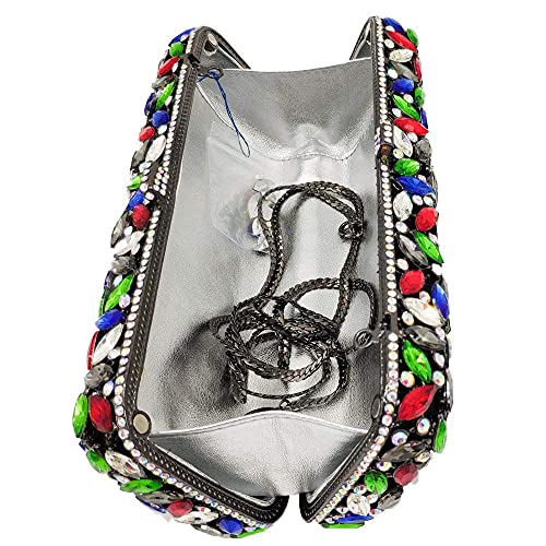 Image of Boutique De FGG Women Crystal Clutch Bag Minaudiere Box Handbag Party Prom Rhinestone Clutch Purse Wedding Bag, Mini