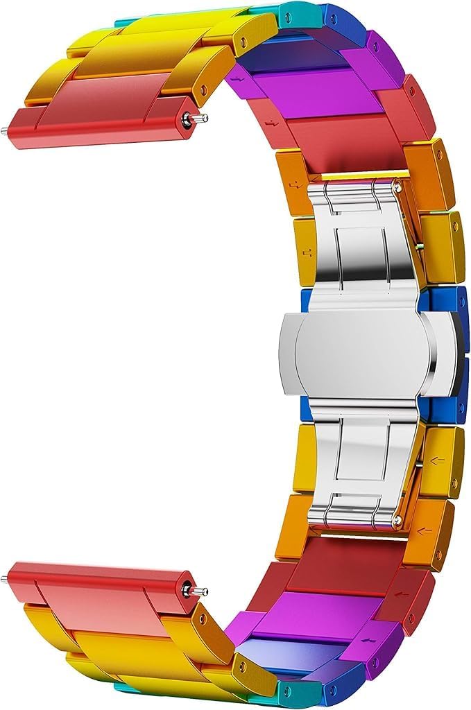 22mm Band Compatible with Samsung Galaxy Watch 3 45mm/Gear S3 Frontier Band, Quickfit Aluminum Metal Strap for Garmin Vivoactive 4/Venu 2/Huawei GT4 46mm, Rainbow