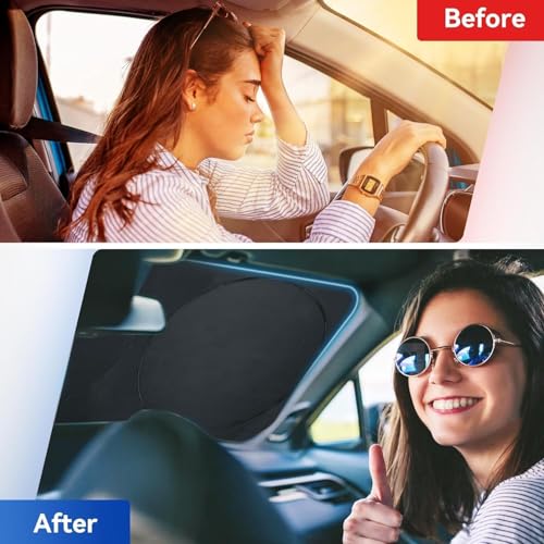 Image of Round Car Windshield Sun Shade - Foldable UV Protection Front Window Sun Shield | Reflective Heat Resistant Sun Visor | Universal Fit for Most Vehicles (Round)