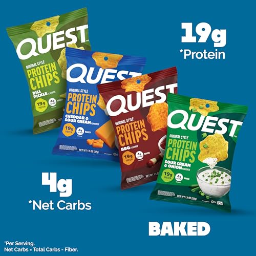 Image of Quest Nutrition Protein Chips Variety Pack, Dill Pickle, BBQ, Cheddar & Sour Cream, Sour Cream & Onion, High Protein, Low Carb, Gluten Free 1.1 oz (Pack of 8)