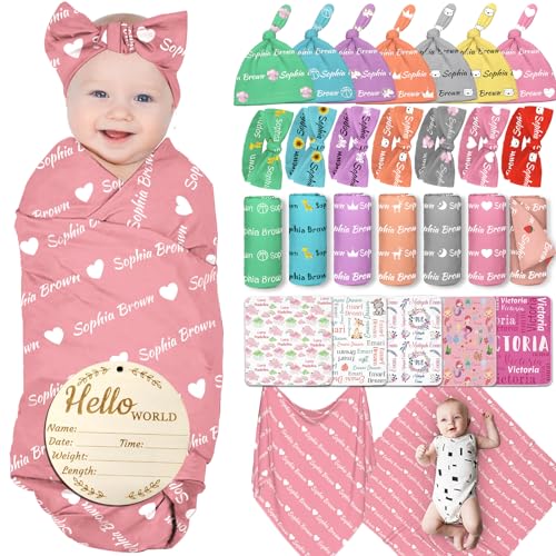 GBVllexuii Baby Swaddle Blanket Set with Bow Headband & Hat
