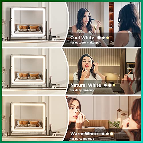Hasipu Vanity Mirror With Lights, 24.2" X 18.9" Led Makeup Mirror, Light Up Mirror With 10X Magnification And Usb Charging Port, Phone Holder, Smart Touch 3 Colors Dimmable, 360° Rotation (Black) #TOP1