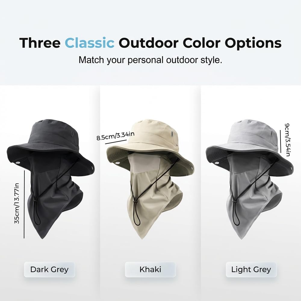 Breathable Fishing Hat with Face Cover and Neck Flap, Wide Brim Outdoor Sun Hat for Men Women