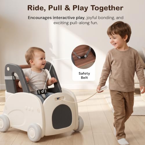Image of Baybee 4 in 1 Push Walker & Shopping Cart with Ride-On & Pull Along Modes | Toy Storage Organizer, Removable Food Tray, Wide Space, Seat Belt, Stable Wheels & Smooth Edges | Walking Support for Kids 0 - 3 Years (Black & White)