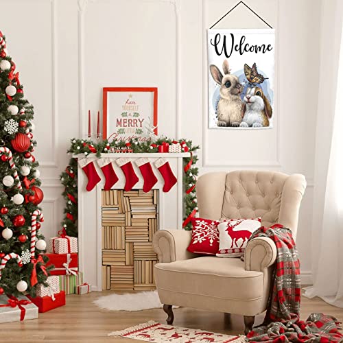 Cute Rabbit And Butterfly Garden Flags Premium Bunny Animals Design Yard Flag Holiday Party Flag Outdoor Farmhouse Decor Home Porch Flags 12 X 18 Inch #TOP4