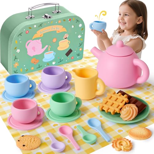 G.C Silikon Teeservice Kinder Spielzeug Kinderküche Zubehör mit Teekanne,...