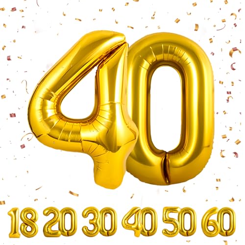 Ballon décoratif en forme de chiffre 40 ans, ballon en aluminium doré, pour décoration d'anniversaire 40 ans, pour homme et femme, gonflable à l'hélium,...
