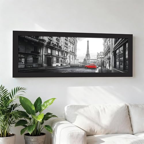 Image of PAINTINGMANTRA Paris City Vintage Red Car with Eiffel Tower View Wall Art Framed Luxury Paintings for Home Decoration, Living room, Bedroom and Office Decoration (99x38 CM)