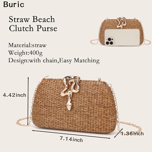 Image of Straw Clutch Purses Summer Beach Purse for Women Woven Vacation Handbags Snake Clasp Straw Beach Bag