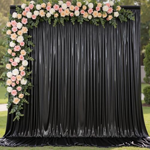 Image of 20x10 ft Wrinkle Free Black Sequin Backdrop Curtain for Parties,Thick Not Fall Glitter Wedding Drapes Backdrop,4 Panels 5x10ft Shimmer Photo Wall Back Drop Cloth for Birthday Photography Background
