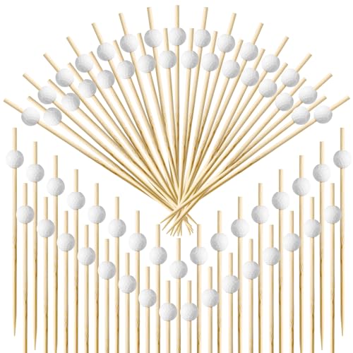 100pcs Golf Cocktail Toothpicks, 4.72 Inch Long Bamboo Toothpicks Golf Fruit Picks Cocktail Skewers Fancy Toothpicks Decorative Toothpicks for Appetizers Fruit Golf Party Favors Decorations