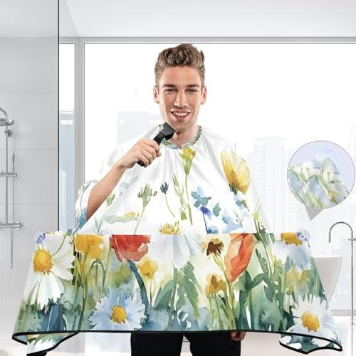 Capa profesional para corte de cabello con flores acuarela, impermeable, con cierre ajustable de broche, para peluquería y barbería miniatura 6