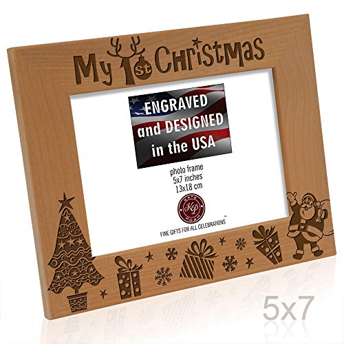 Kate Posh My 1St Christmas Picture Frame, My First, Baby's 1St Christmas, New Baby, Santa & Me Engraved Natural Wood Photo Frame (5X7-Horizontal - Classic) #TOP5
