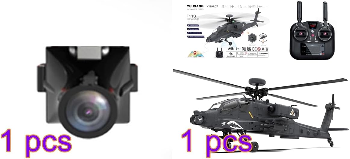 FunXylophy RC Helicopter for Adults, 1/32 Scale F11-S AH64 2.4G 6CH Dual-axis Co-Drive Flybarless RC Helicopter with GPS Flight Control System and Camera (RTF GPS Smart Version)