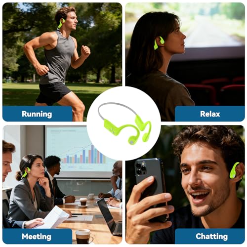 Image of Bone Conduction Headphones, Bluetooth 6.0 Open Ear Headphones with Mic, Type-C Quick Charge. Long Battery Life, IPX5 Sweatproof, Lightweight Comfortable for Office, Sports, and Driving(Gray Green)