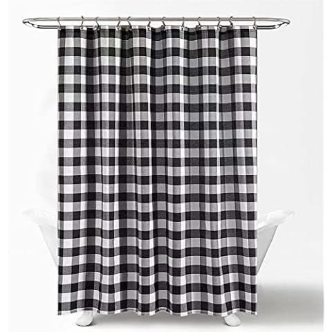 72 x 72 Inch Buffalo Check Shower Curtain, Farmhouse Style Black and White Plaid Water-Repellent Polyester Bath Curtain Machine Wash Cover