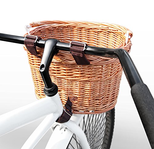Colorbasket Adult Front Handlebar Wicker Bike Basket with Handle, 3 Velcro Straps