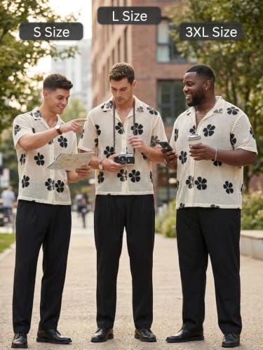 Image of GRECIILOOKS Men`s Shirt | Mens Casual Crochet Knitted | Half Sleeve Printed Crochet with Cuban Collar Shirt`s | Relaxed fit Down Shoulder Textured & Stylish Premium Mens Shirt