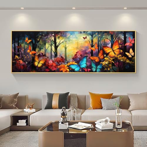 5D Diamond Painting Bosque Mariposa Diamond Art Kit, DIY Grande Pintura de Diamantes Adultos Punto de Cruz Kit, Diamond Art Crystal Crafts para Decoración de Pared Hogar 65x190 cm/26x75 Inch M-643