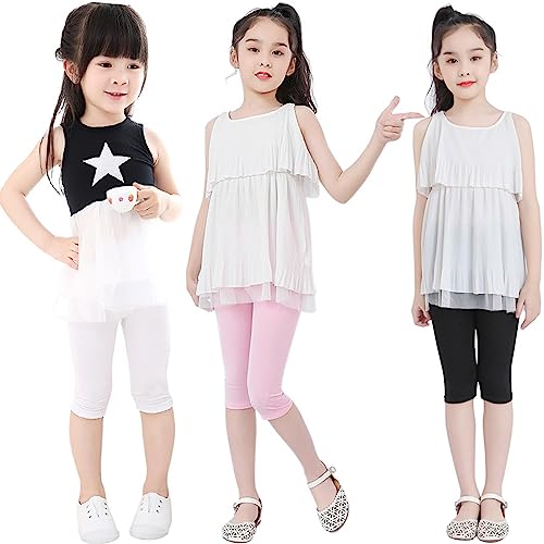 Kiench Girls Capri Leggings Summer Pants for School Basic Solid Color 5