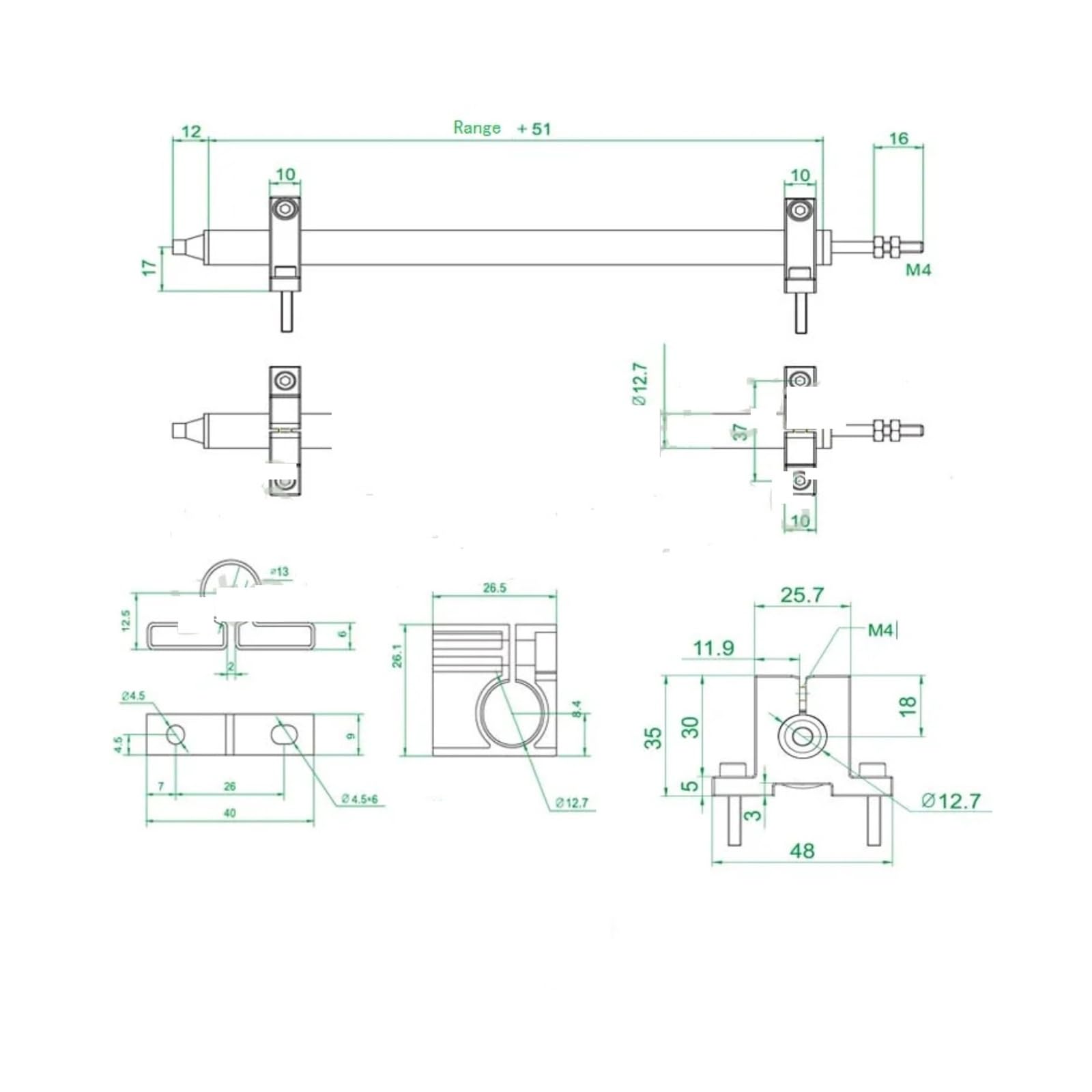 Potentiomètre linéaire à Tige KPM12 25-300 mm, capteur de déplacement et de résistance(100mm)