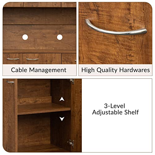 Joysource 71" Pantry Cabinets With Hutch Tall Kitchen Pantry Storage Cabinet Sideboard Buffet Cabinet With 6 Doors, Large Countertop, Adjustable Shelf, Kitchen Dining Room Bathroom Sideboard, Walnut #TOP5