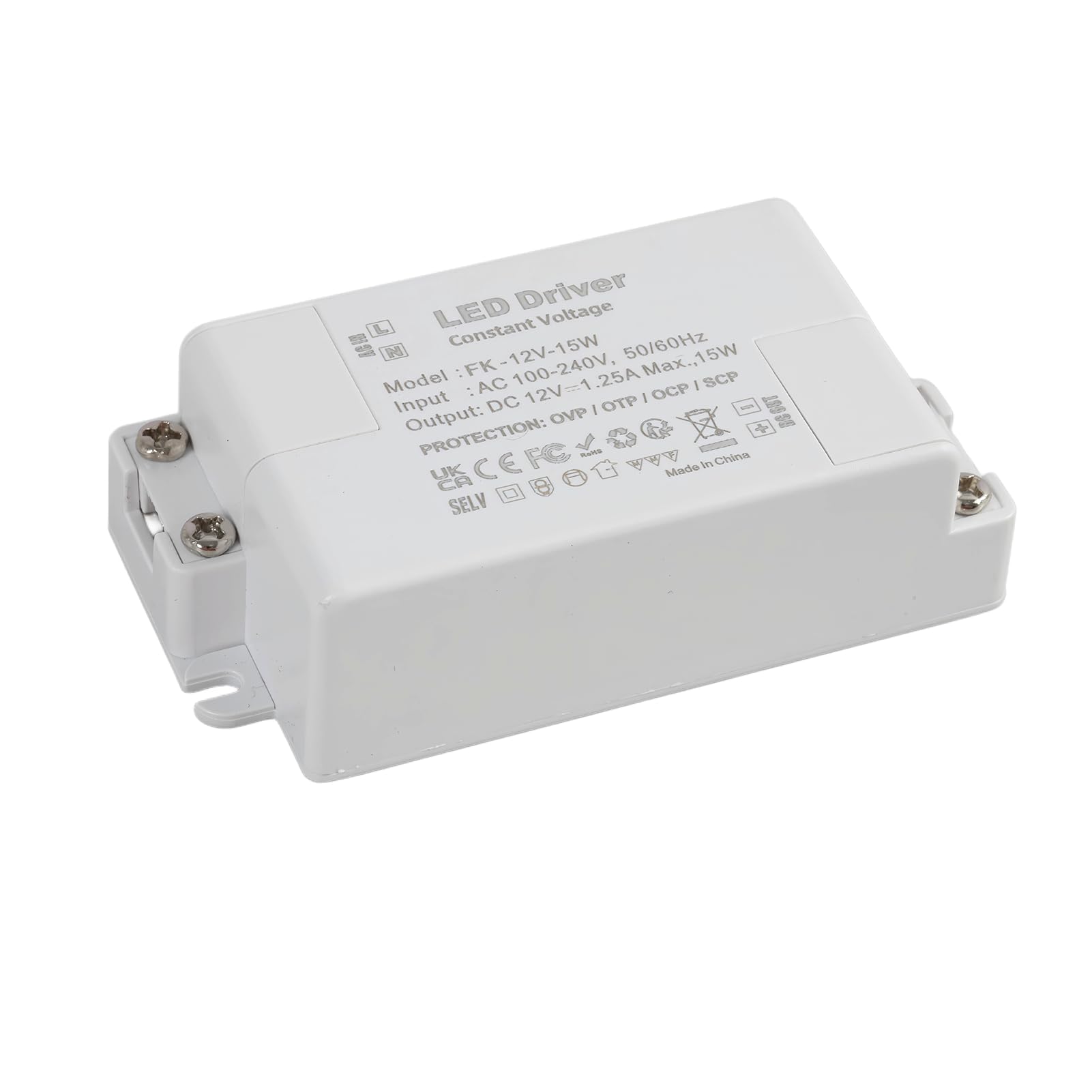 12V LED Driver 15W 1.25A, DC Power Supply Unit, 240V to 12V Transformer, Constant Voltage PSU for LED Strips, Bulbs and Low Voltage Lighting Applications, Compact LED Driver for DIY Projects