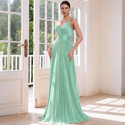 Image of Sexy Backless Maxi Formal Dress for Women with Sequin, Sleeveless Pleated Evening Gowns for Wedding and Cocktail
