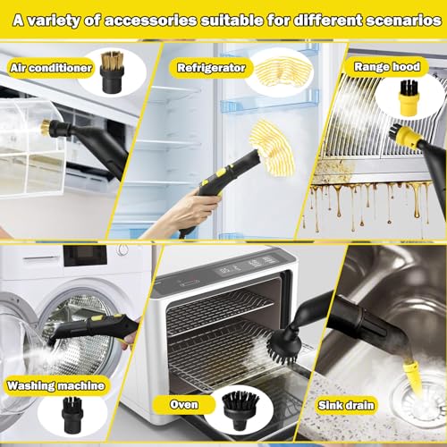 12 Stück Dampfreiniger Zubehör Kompatibel mit Kärcher Dampfreiniger Zubehör SC1 SC2 SC3 SC4 SC5 CTK10 CTK20, Rundbürste, Flachbürste, Gebogene Düse, Reinigungstuch-Bezug