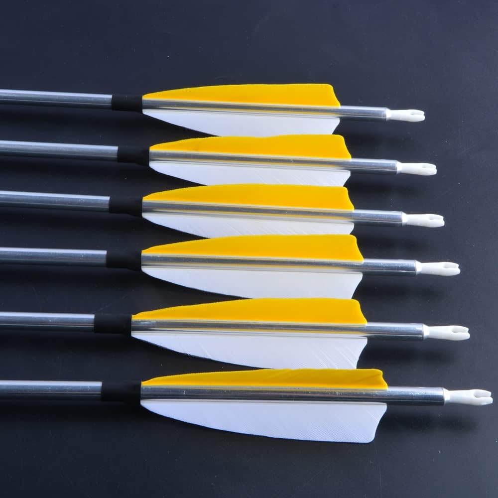 ZSHJGJR 31 inch Archery Aluminum Arrows 500 Spine Hunting Arrows with Removable Tips Natural Feather Fletchings Targeting Arrows for Compound & Recurve Bow 6/12 Pack