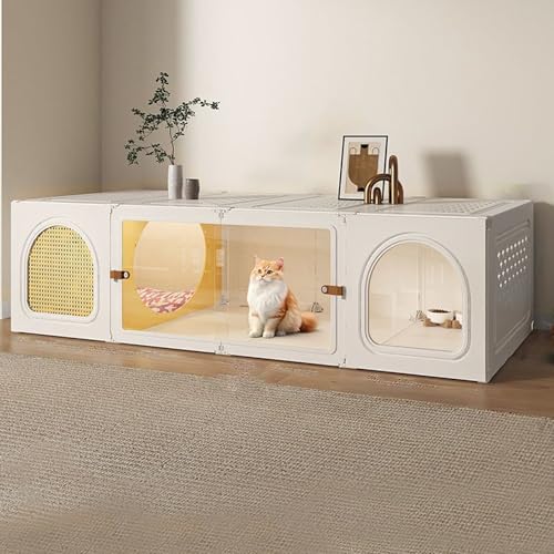 大型多機能猫ケージ トイレ付きハンモック搭載 脱走防止構造 複数飼育に最適 各種アクセサリー付属 猫の温暖空間を提供 (140*45*35白)