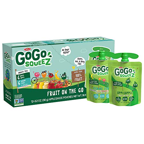 GoGo squeeZ Applesauce, Variety Pack (Apple/Gimme 5), 3.2 Ounce (12 Pouches), Gluten Free, Vegan Friendly, Unsweetened Applesauce, Recloseable, BPA Free Pouches