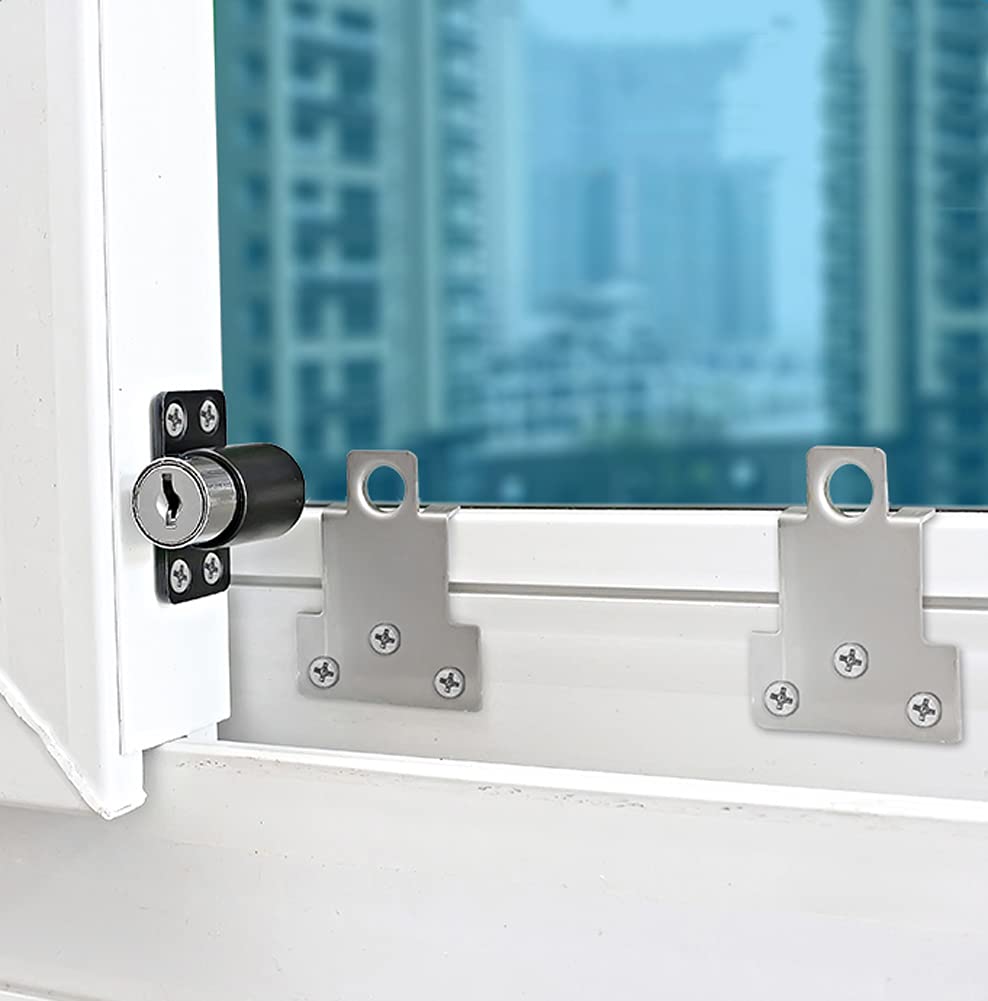 Blokada okna Zabezpieczenie przed dziećmi UPVC, Zamek do drzwi tarasowych przesuwnych ze stopu aluminium z kluczami Multicolor 2/4/6 szt(Black,6pcs)