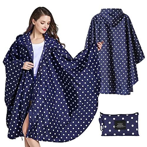 SOPPY Regenmantel für Frauen, Langer Regenponcho wasserdichte Regenbekleidung Regenjacke Winddichte Regencape Raincoat Regenschutzbekleidung mit Pattentasche Kapuze...