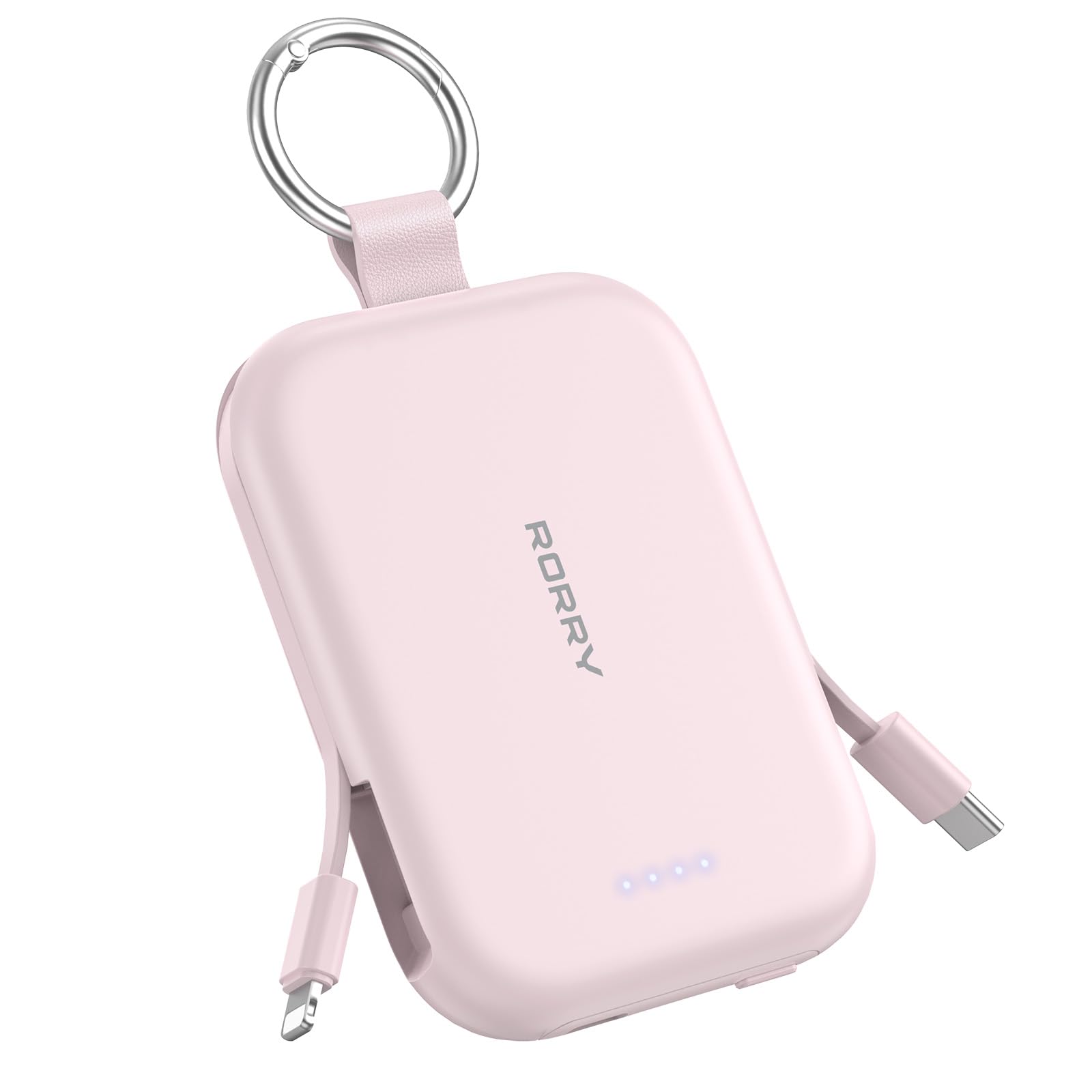 RORRY Portable Charger 5000mAh Portable Charger Power Bank with Built-in Cables Travel Keychain Charger Battery Pack for iPhone