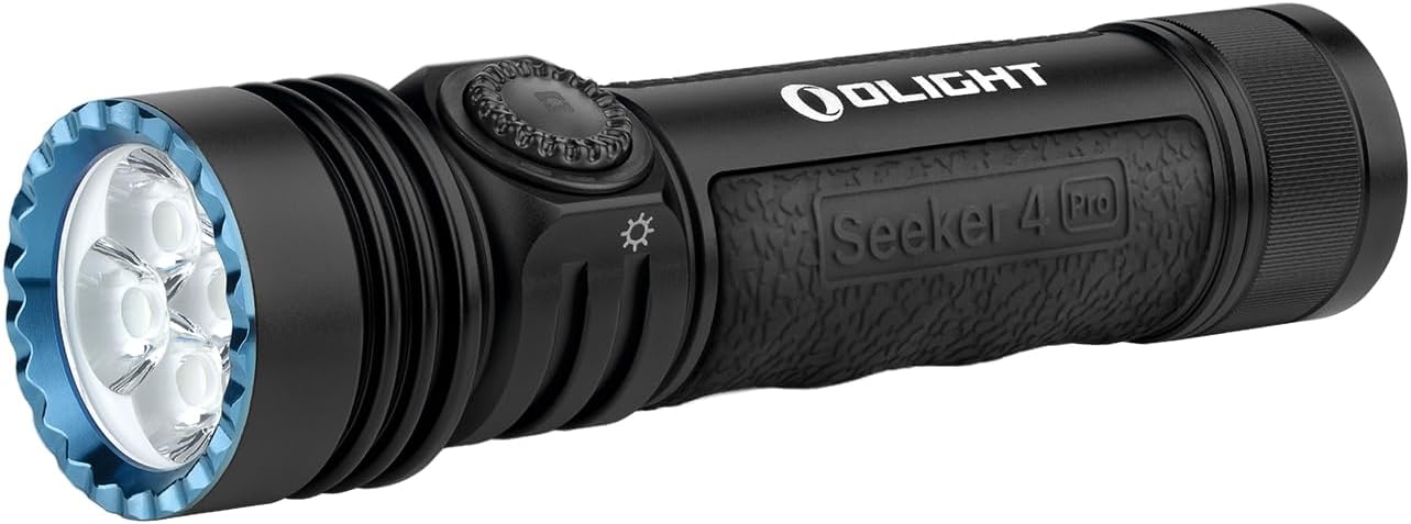 Seeker 4 Pro 4600 High Lumens Rechargeable Torch USB-C Holster or Magnetic Charging, Powerful Bright Flashlight for Emergencies, Camping, Searching (Cool White (5700K~7000K), Black)