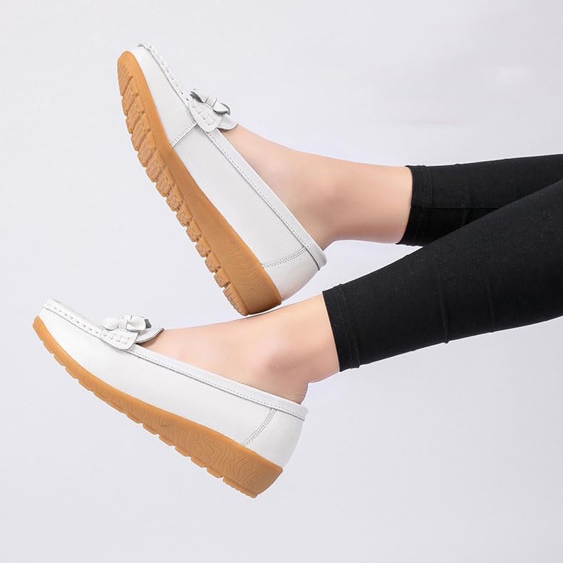 Womens Plus Size Casual Breathable Slip-On Non-Slip Leather Moccasin Loafers, Spring Cute Soft Bottom Nurse Working Shoes, Ideal for Nurse Doctors Healthcare Crews3