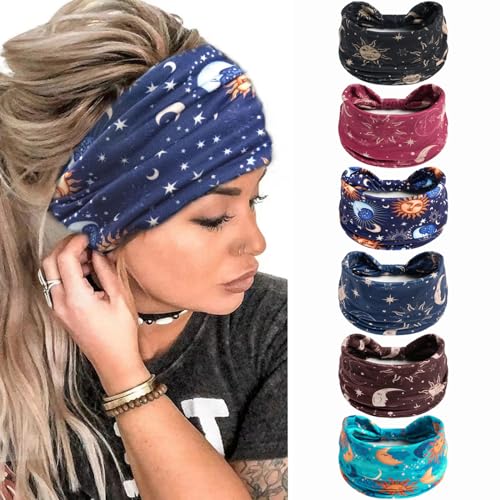 6Pcs Bandana Haarbänder Boho Haarschmuck Erwachsene Frauen Vintage breite Stirnbänder für Frauen Twist elastische Turban Anti-Rutsch-Haar-Schal